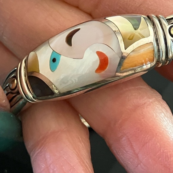 Eric Grossbardt 18K Sterling Kick Cuff Picasso Style Inlay Bangle Bracelet - Picture 1 of 11